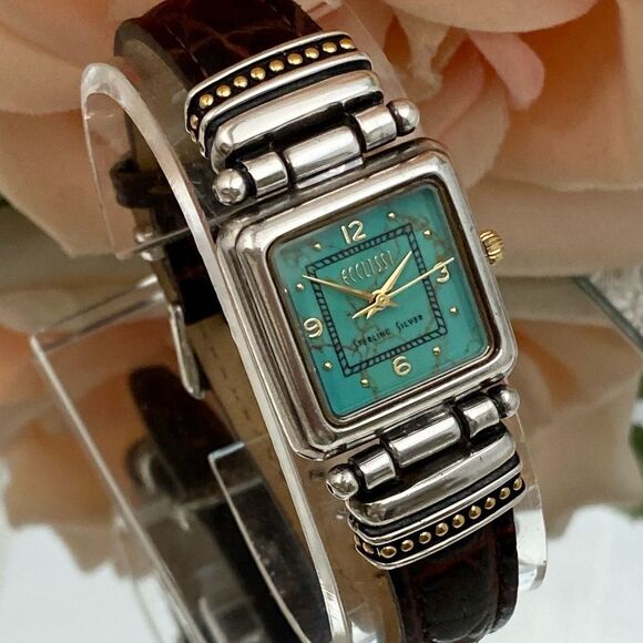 Vintage Ecclissi Sterling Silver Watch with Turquoise Dial and Gold-tone Accents - Picture 5 of 16